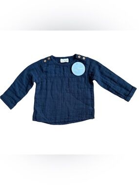 NWT City Mouse Organic Cotton Muslin Long Sleeve Top Blue 9-12 Mths unisex